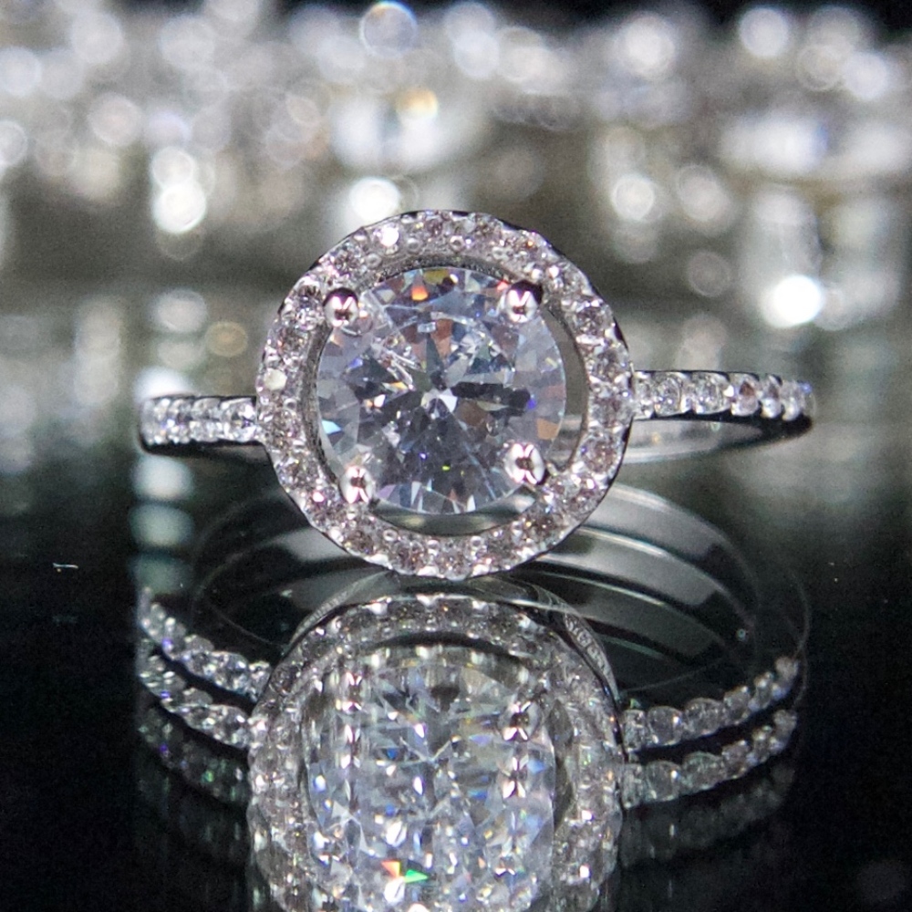 14kt Gold Dipped Swarovski Halo Engagement Ring - Picture 5 of 8
